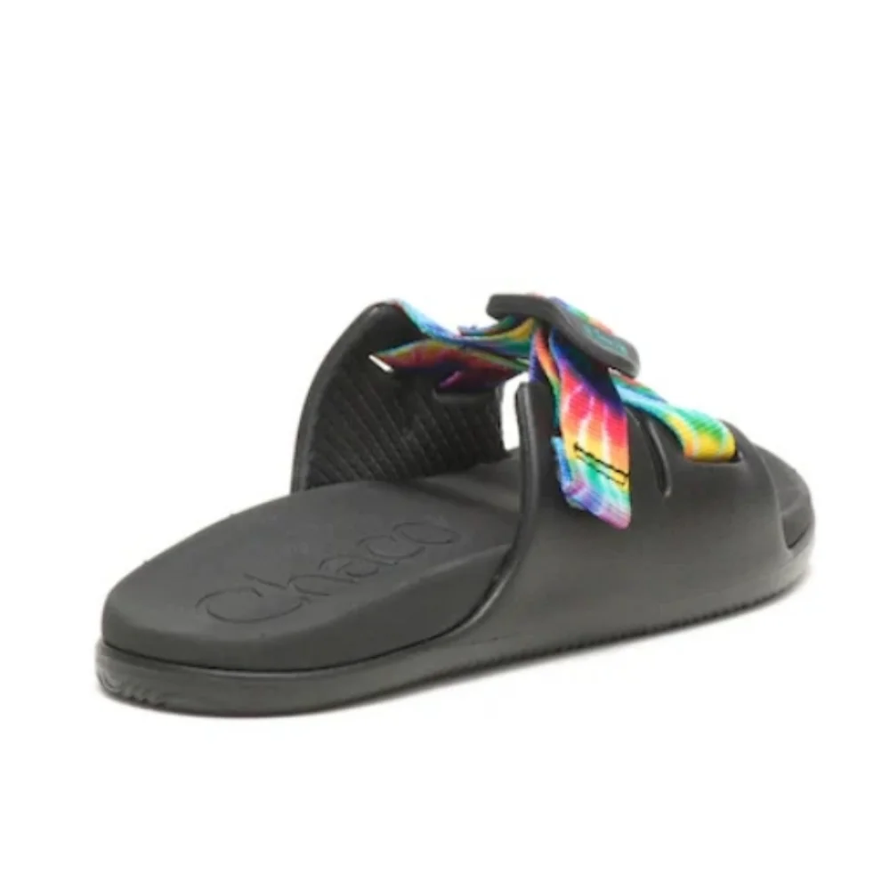 NIB Chaco Chillos Slide Sandal In Black Rainbow Tie Dye Kids Size 2